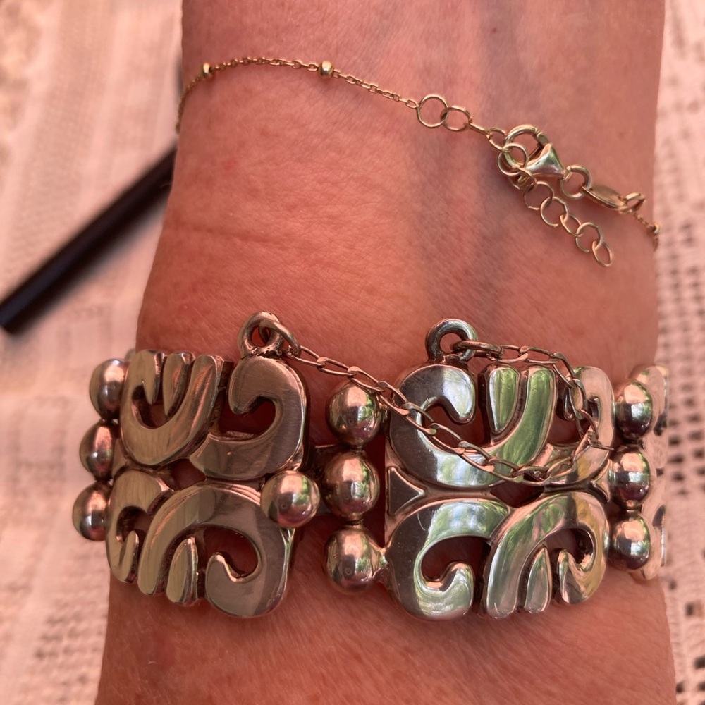 925 MEXICO bracelet Vintage Scrollwork unisex 1”wide, about 8.5” (outside) - Picture 7 of 8